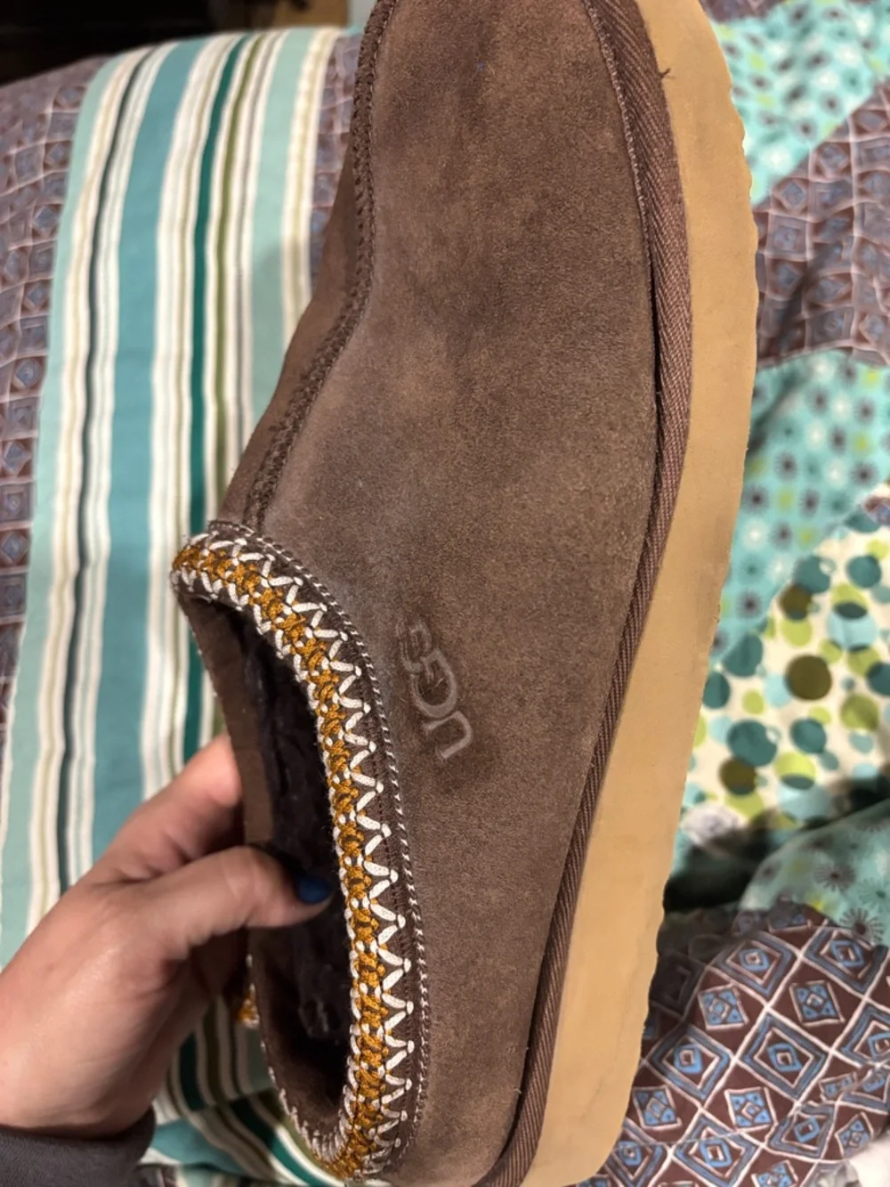 UGG Brown Suede Cozy Slip-On Slippers - Picture 4 of 6
